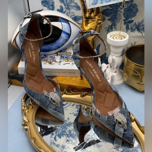 🆕 KURT GEIGER LONDON 🧿 NWOB Belgravia Denim Vinyl High Heel - Sz 37 US 7 - Picture 3 of 15